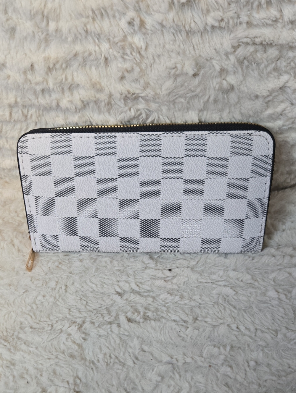 Checkerboard Zip-Around Wallet in White
